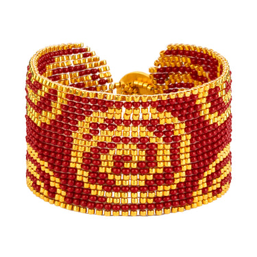 Brazalete Telar Dorado Grueso Espirales Rojo